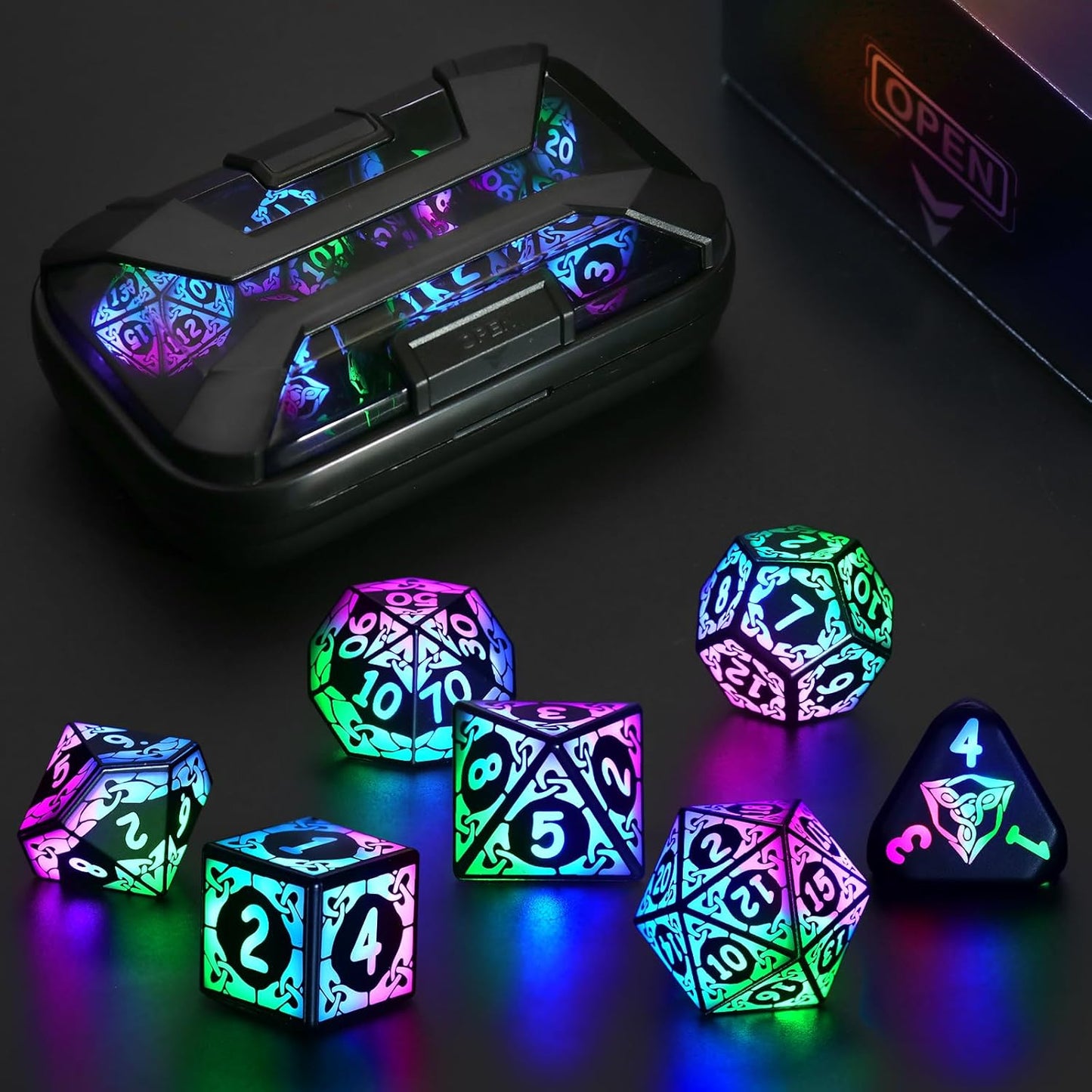 LED Dice Set DND Rechargeable Light Up Polyhedral Dice
