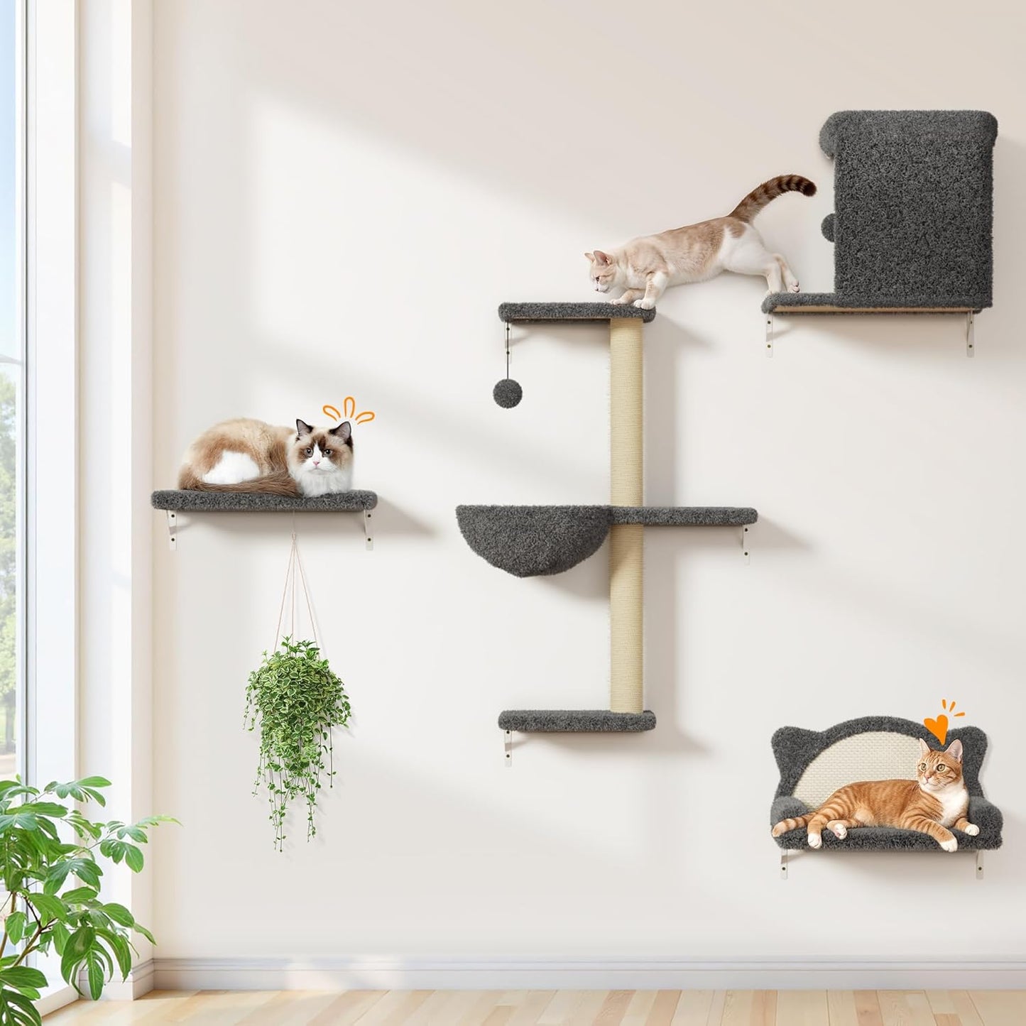 Cat Wall Shelves 5-in-1 Modern Climbing Wall Furniture Set