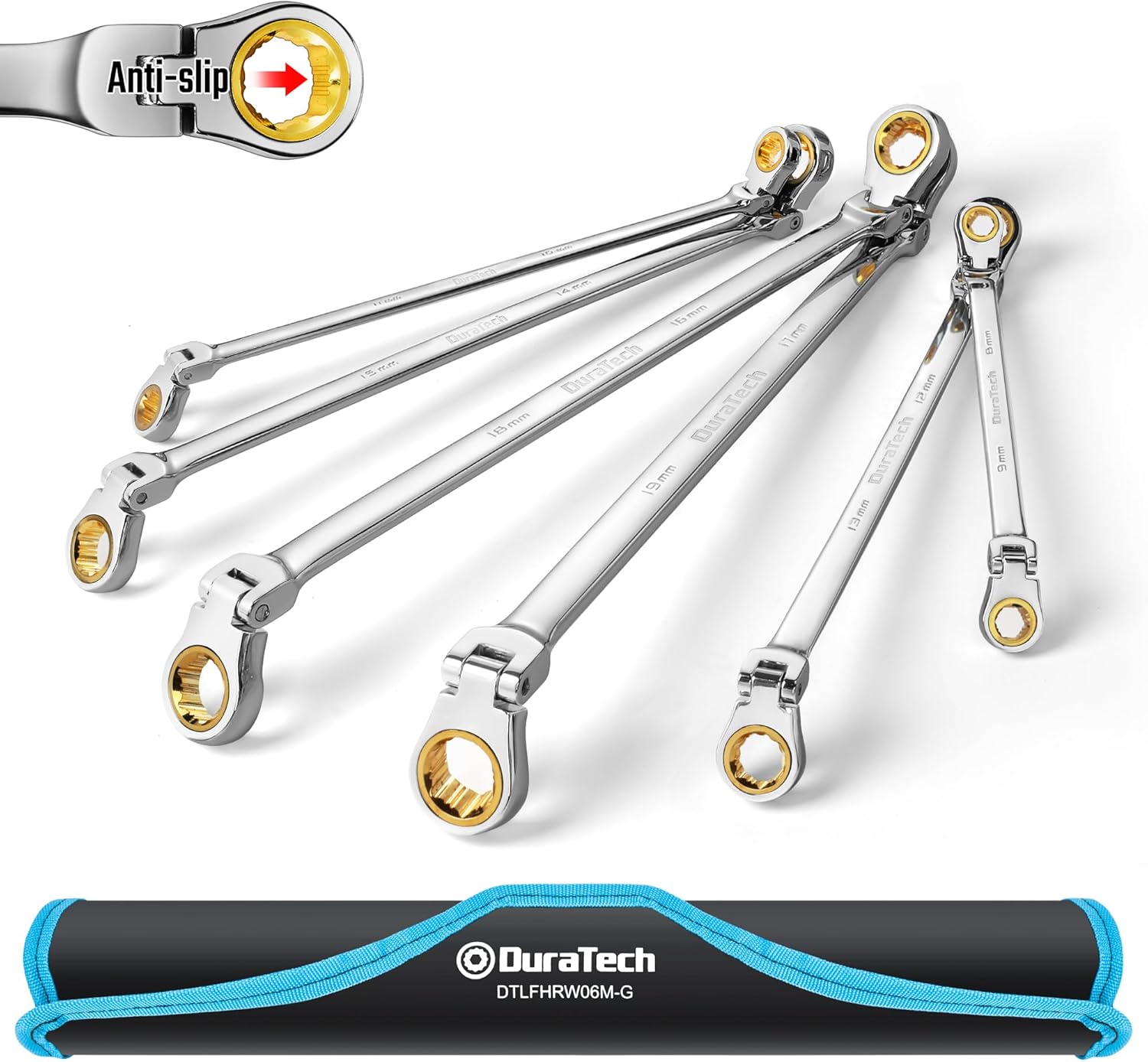DURATECH Extra Long Anti-Slip Flex-Head Ratcheting Wrench Set