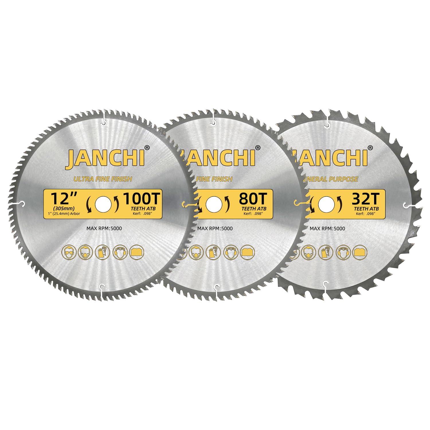 3-Pack 12-Inch Miter Saw Blades for Precision Wood Cutting
