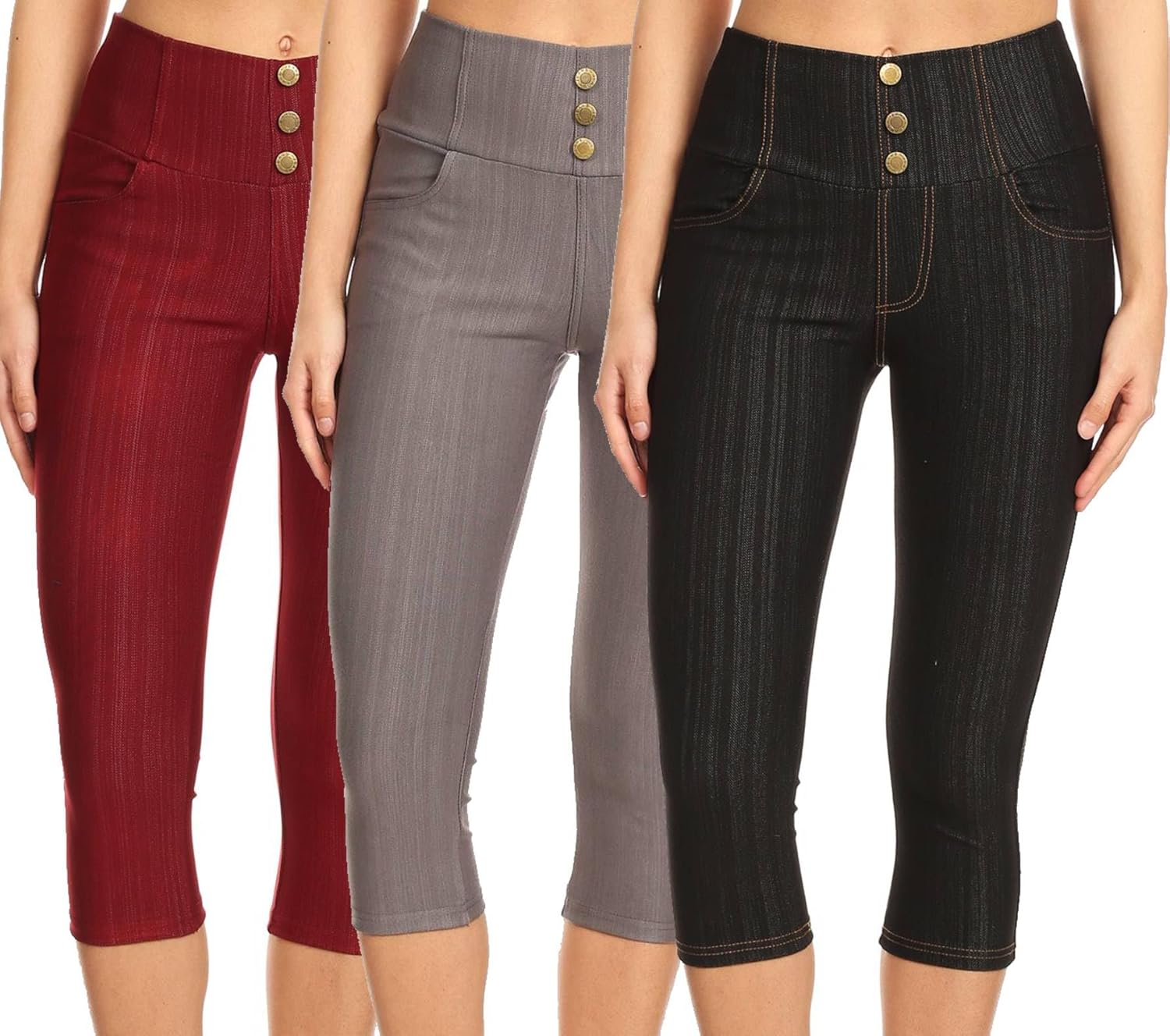 Women's Capri Denim Jeggings High Waisted Stretch Pants
