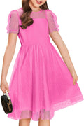 Girls Mesh Puffy Short Sleeve A-Line Dress for Ages 3-12 - Party Ready