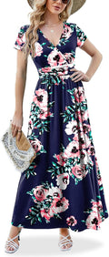 ANRILITA Maxi Dress for Women Wrap V Neck - Flattering Pleated Waist