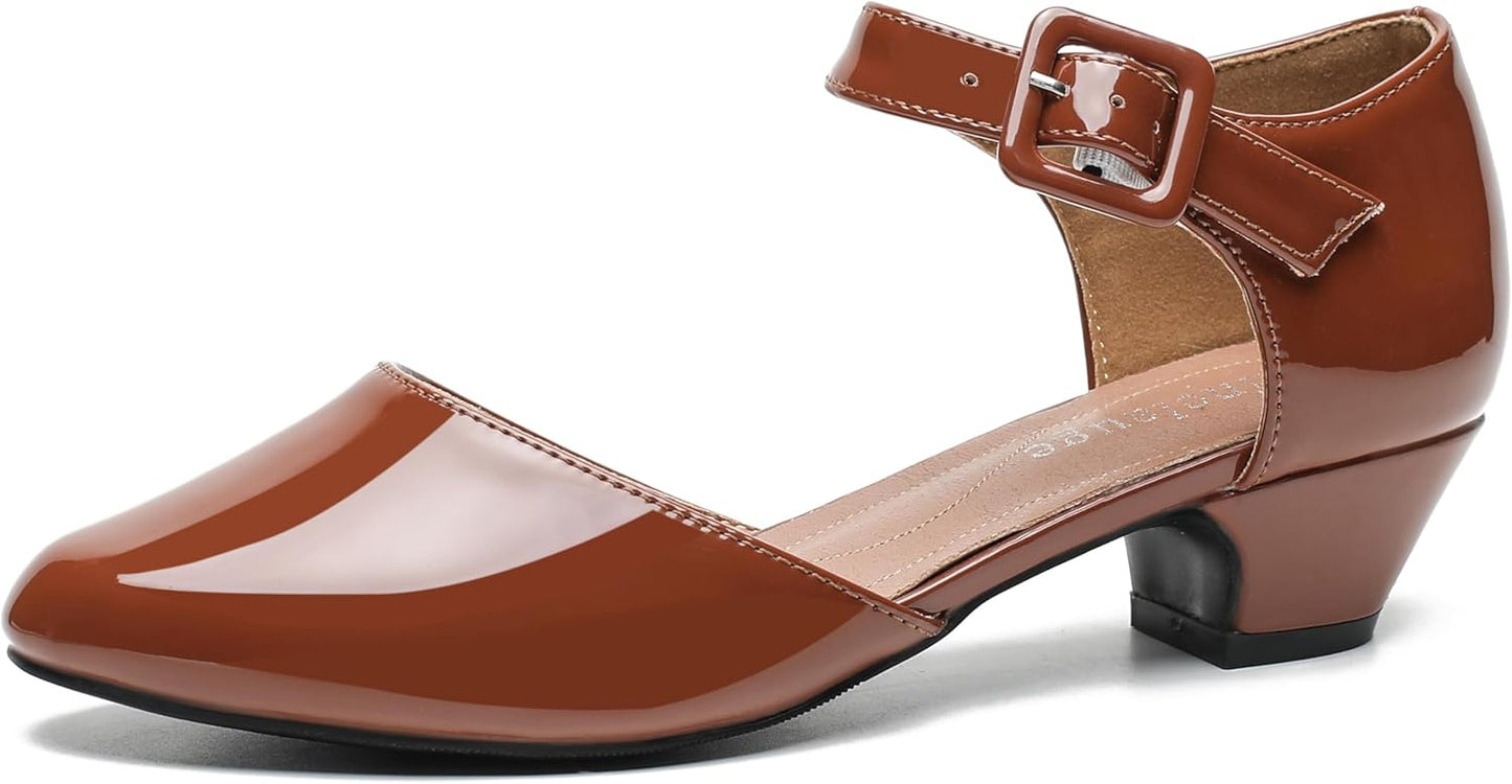 Stylish Women's Ankle Strap Closed Toe Low Chunky Heel Pumps