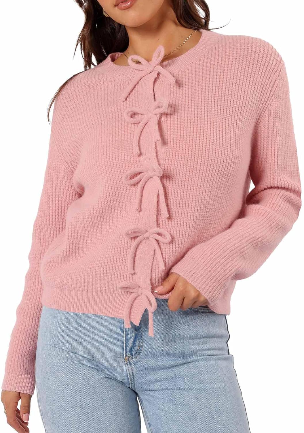 Women's Cardigan Sweaters with Bow Button Design for Fall Fashion