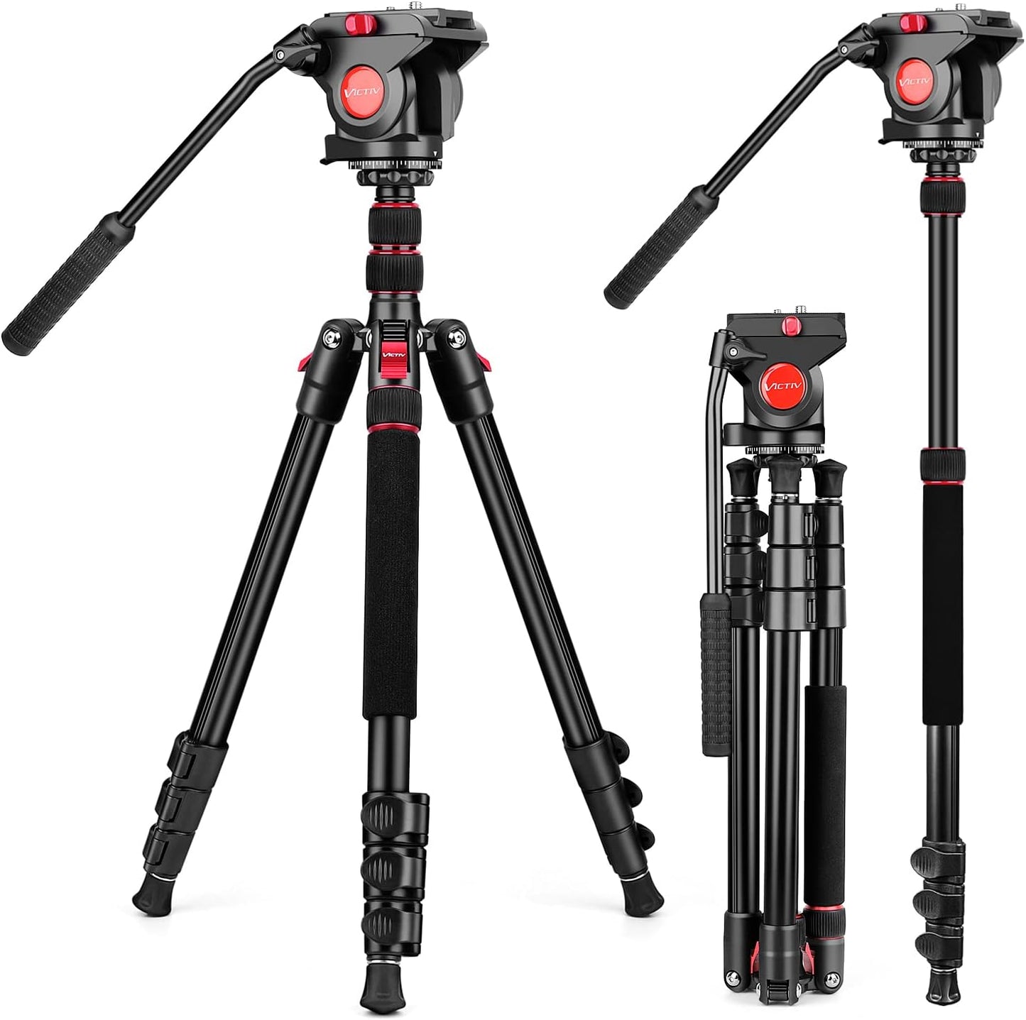Victiv 72 Inch Video Tripod with Fluid Head for Photography