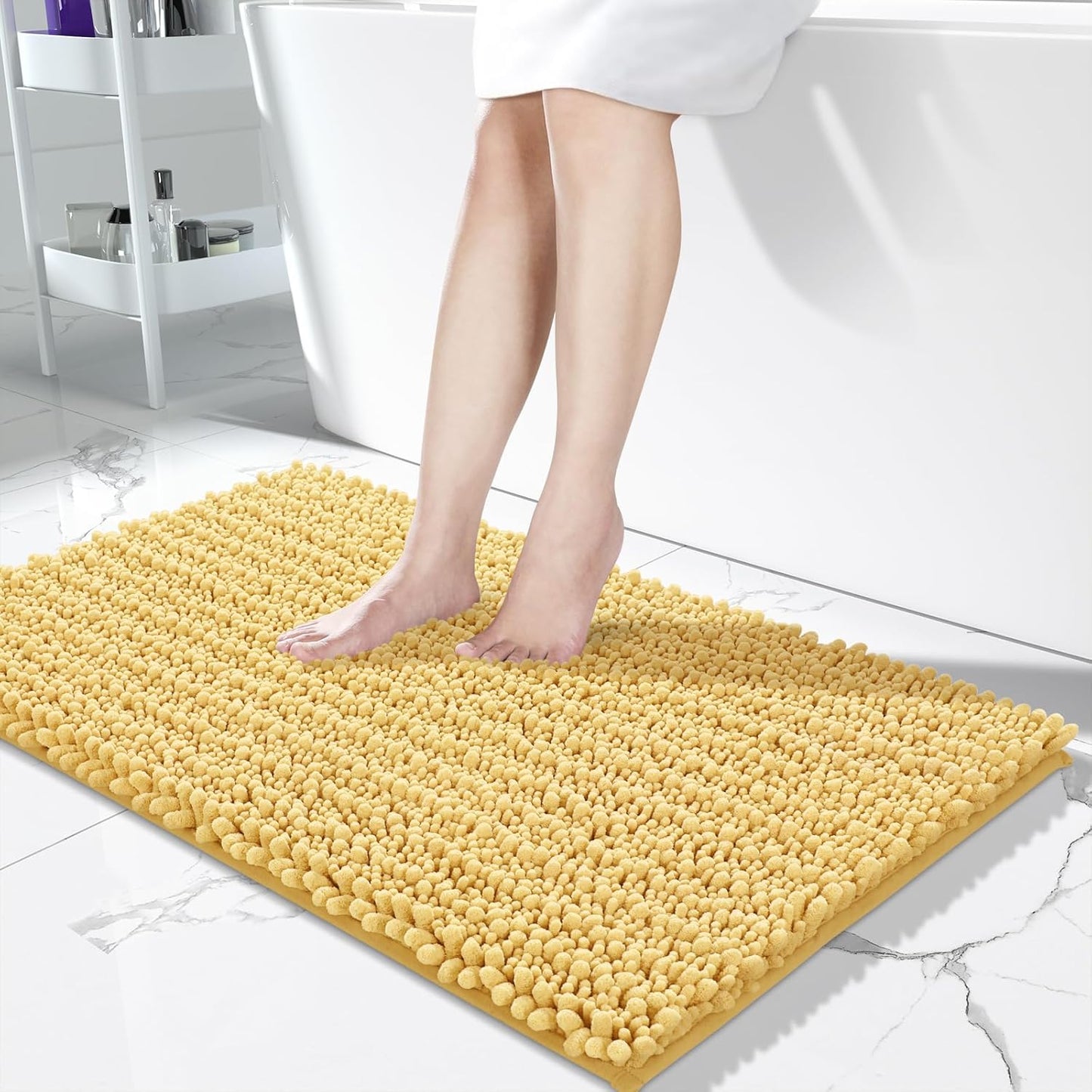 Yimobra Long Bathroom Rugs Non Slip Washable Chenille Mat