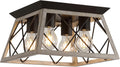 Farmhouse Ceiling Light Oak Semi Flush Mount 4-Light Square - Rustic