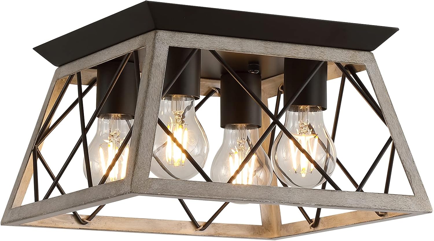 Farmhouse Ceiling Light Oak Semi Flush Mount Vintage 4-Light