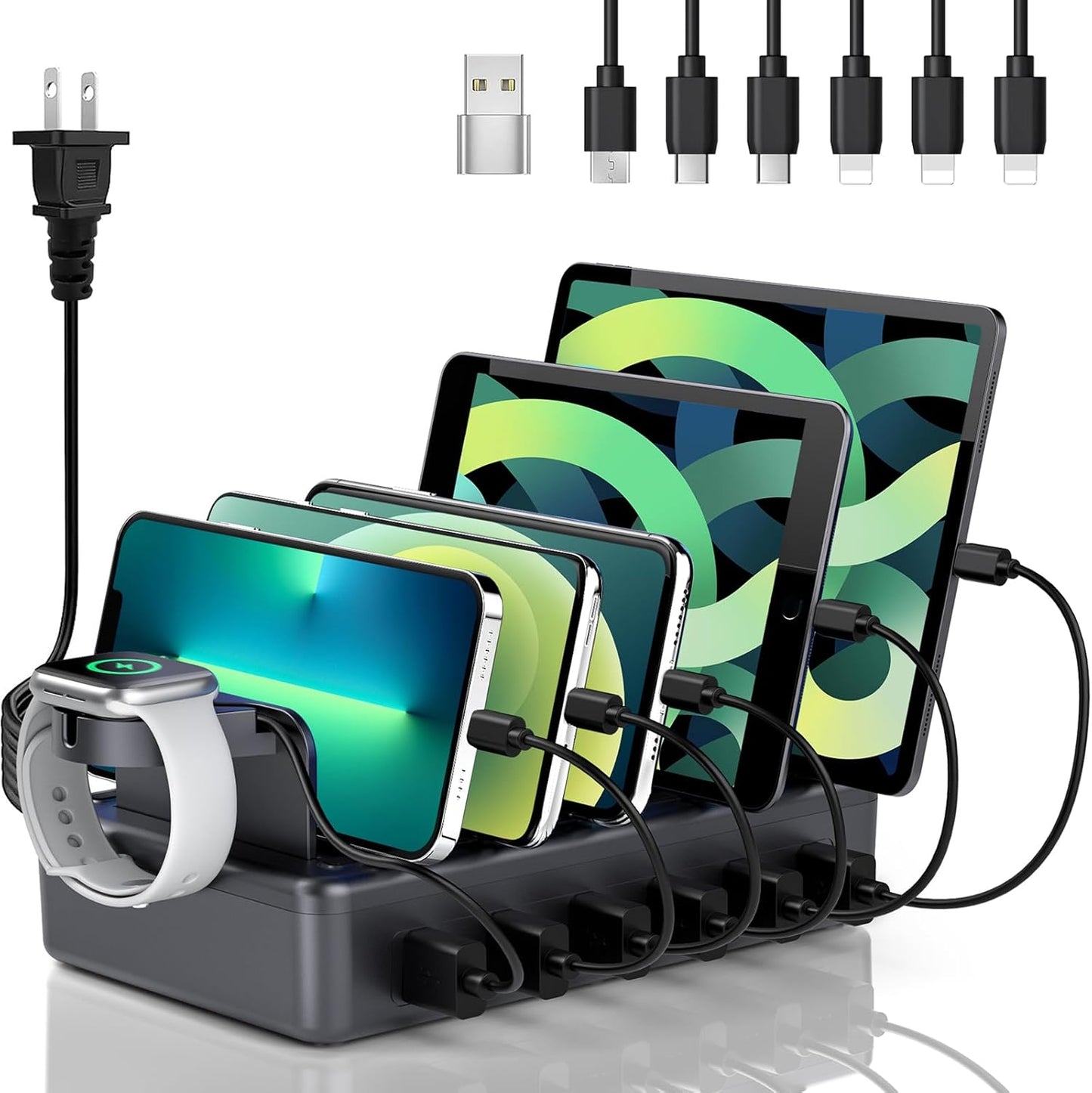 6 in 1 Charging Station for Multiple Devices - Fast & Safe Charger
