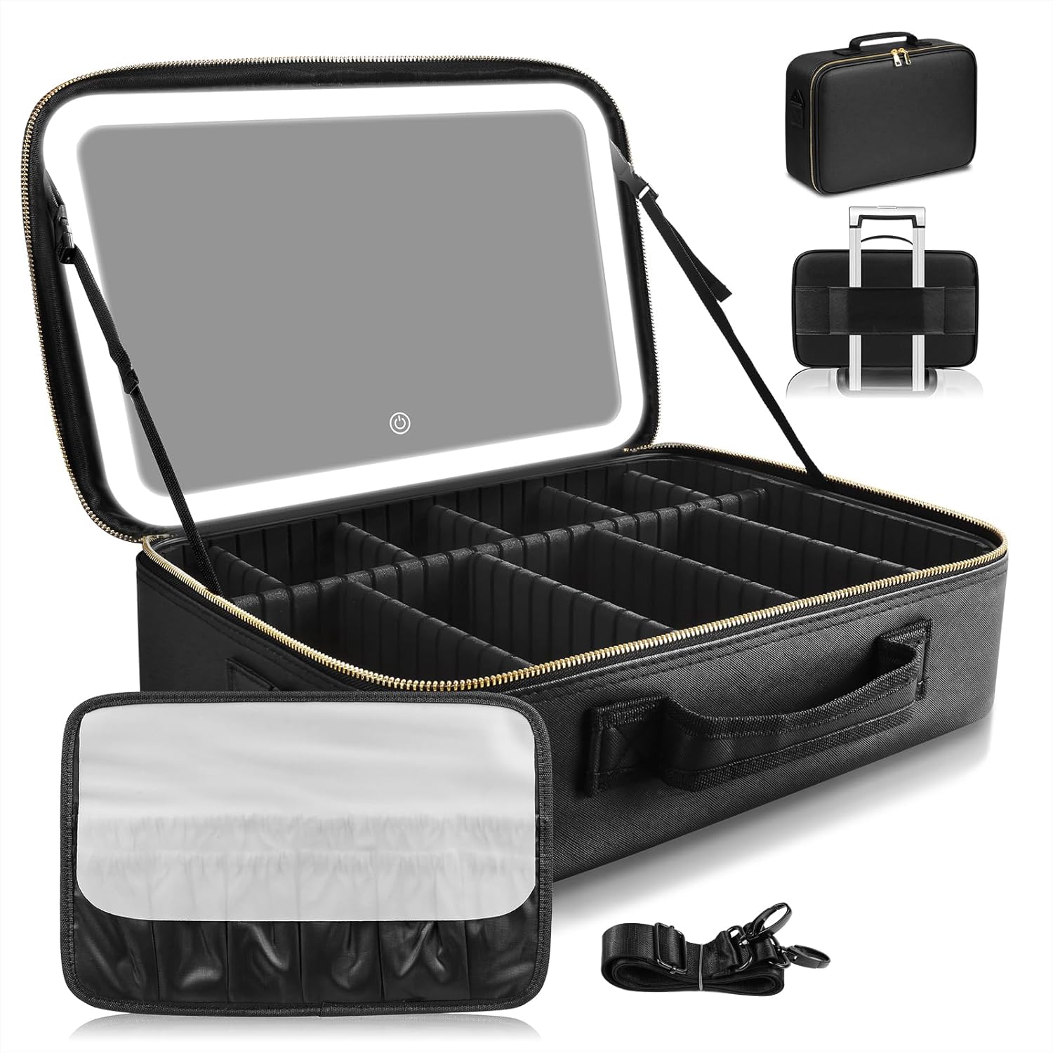 Large Capacity Makeup Bag with LED Mirror for Professionals