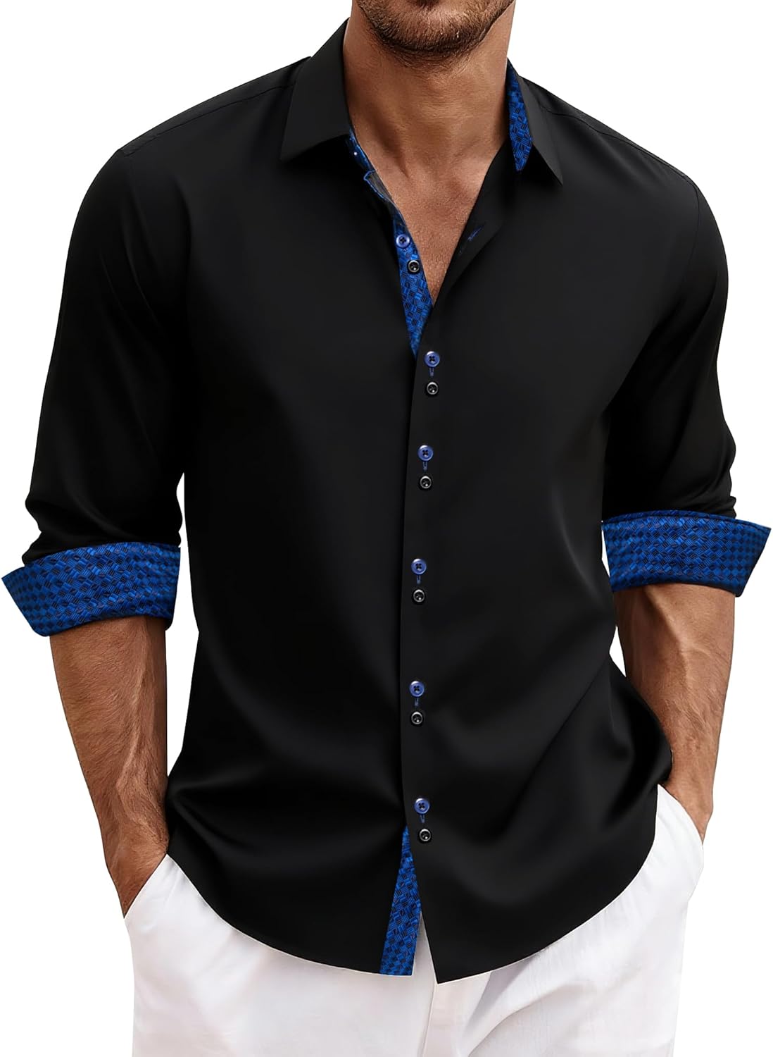 DiBanGu Men's Dress Shirt Long Sleeve Casual Button Down Style