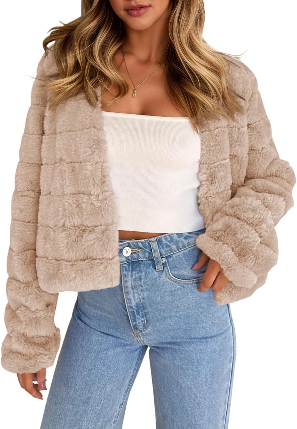 Fisoew Womens Cropped Faux Fur Jackets for Stylish Comfort
