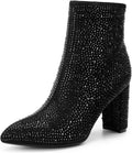 Chunky Heel Ankle Booties for Women - Rhinestone Party Boots
