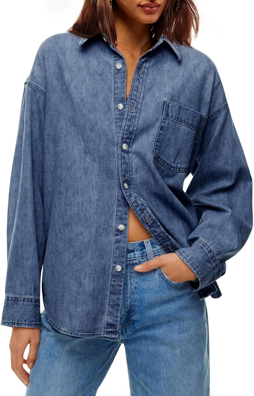 Cicy Bell Womens Oversized Denim Shirt for Trendy Fall Fashion