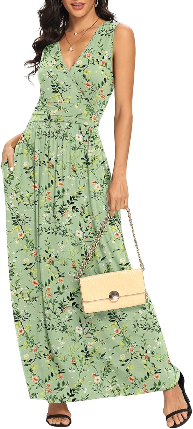 LILBETTER Women Sleeveless Deep V Neck Maxi Casual Dress Review