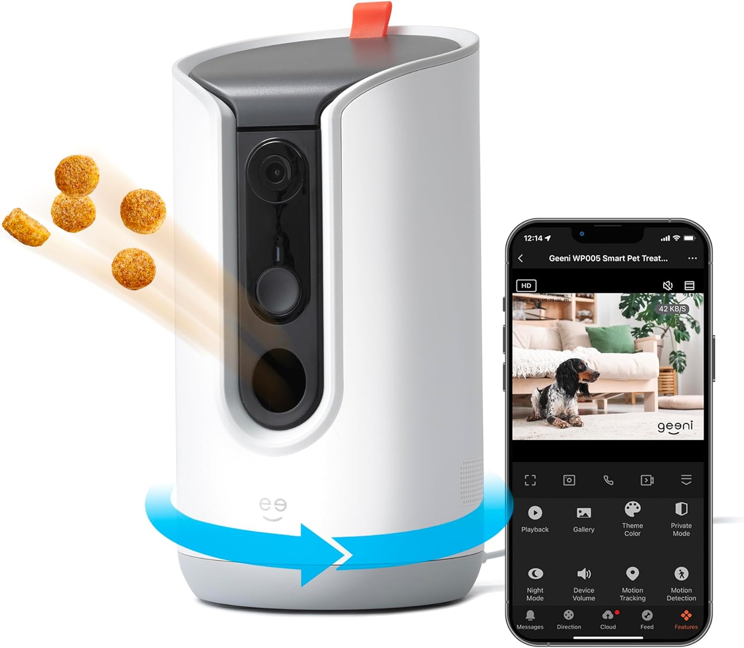 Geeni Pet Treat Dispenser: 2K HD, Automatic Feeder