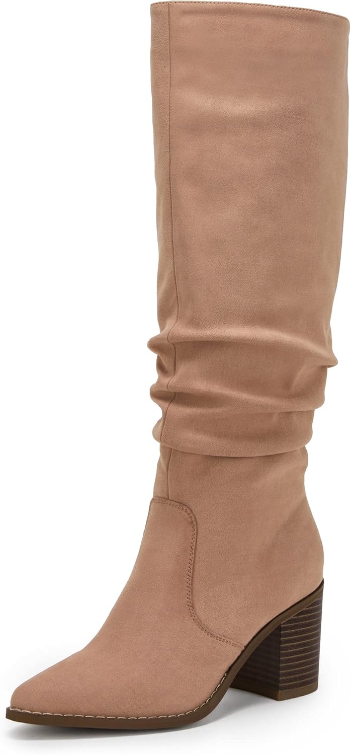 Huiyuzhi Womens Pointed Toe Mid Chunky Heel Knee High Boots