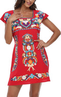 Women Mexican Embroidered Dress Ruffle Collar Sleeveless - Summer many