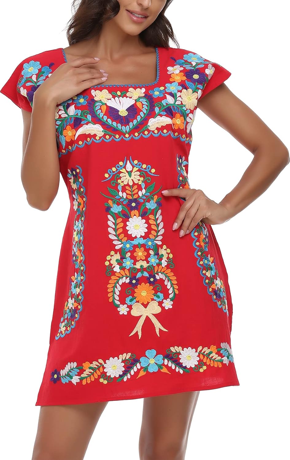 YZXDORWJ Women Mexican Embroidered Dress for Summer Fun