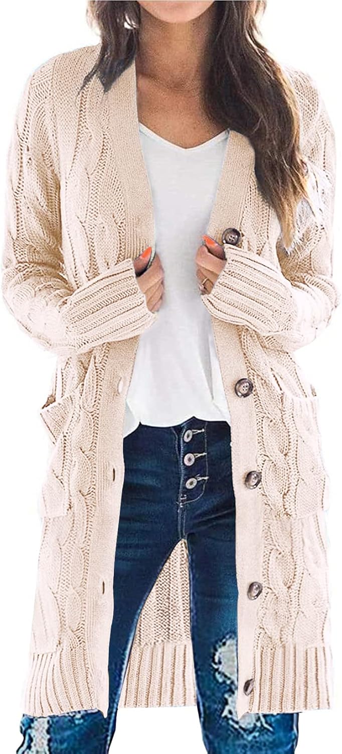 PRETTYGARDEN Long Sleeve Cable Knit Cardigan for Women 2025