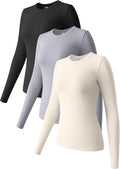 OQQ Womens 3 Piece Long Sleeve Crew Neck Layer Tee Shirts - Fitted