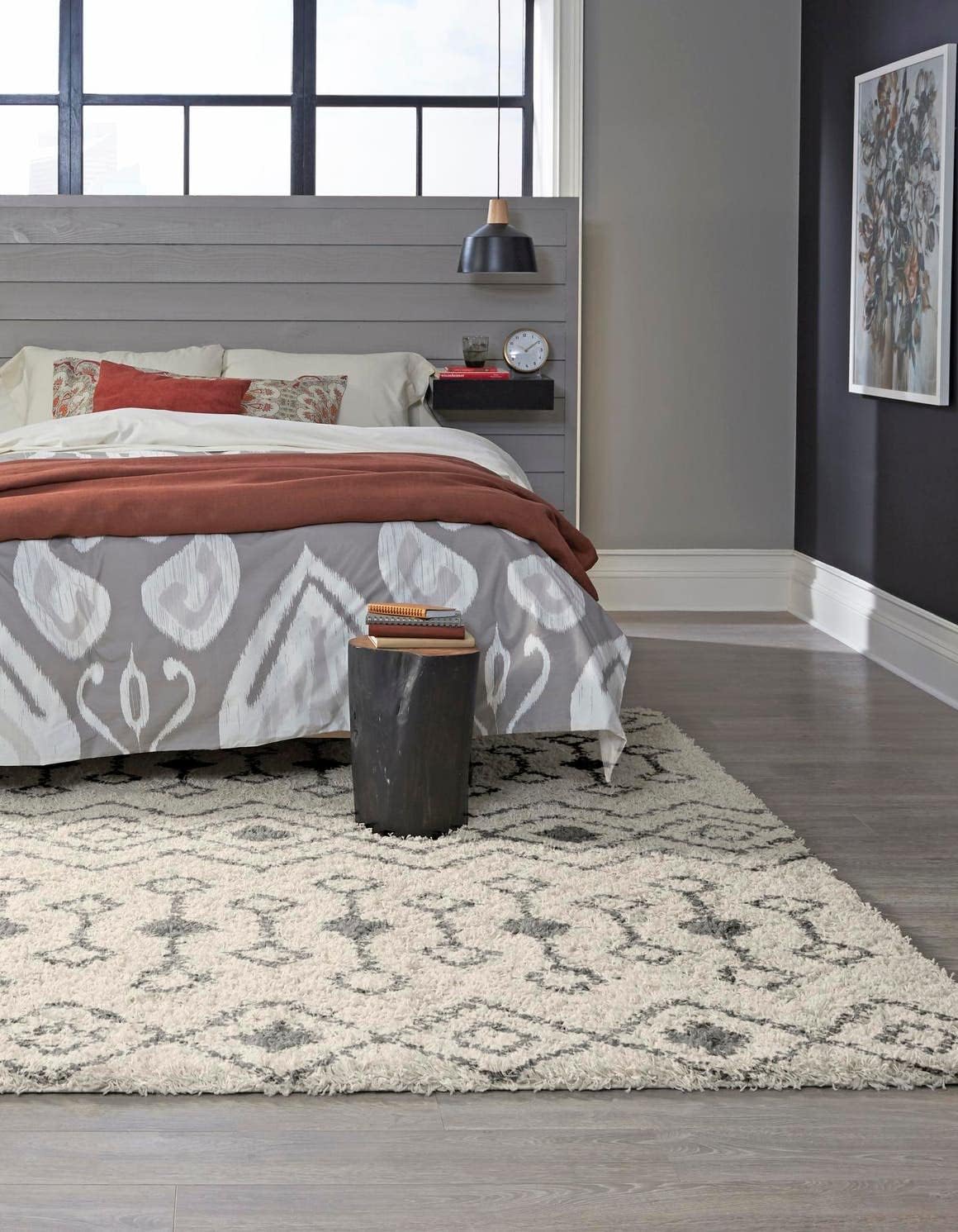 Moroccan Trellis Shag Collection Rug 10ft Square Ivory Shag Rug