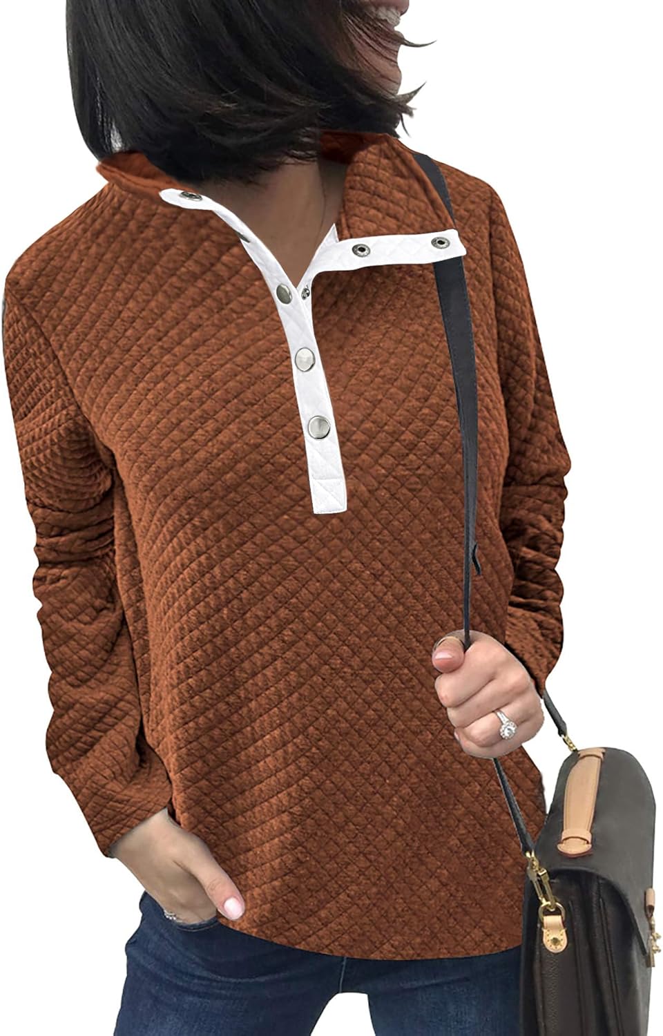 Quilted Pattern Lightweight Zipper Long Sleeve Sweatshirt for Women