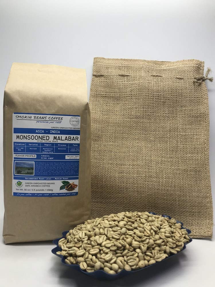 3.5-Pound India Monsooned Malabar Unroasted Green Coffee Beans