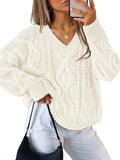ZESICA Women's Fall Oversized Cable Knit V Neck Sweater - Cozy Fit