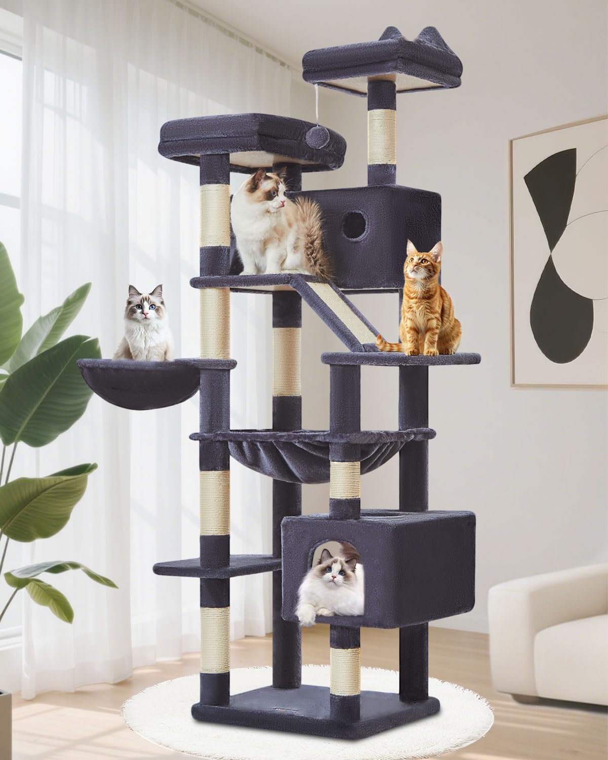 Taoqimiao Cat Tree 71-Inch Multi-Level Cat Condo for Cats