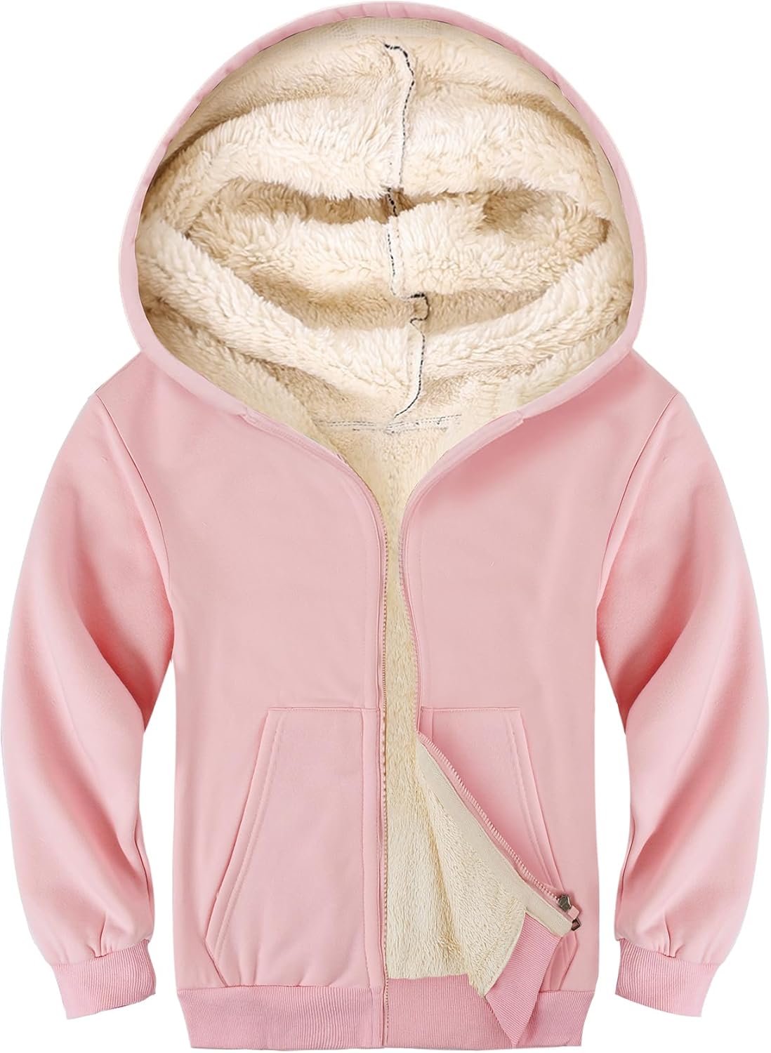 Gihuo Unisex Kids Winter Warm Sherpa Lined Zip Up Hoodie