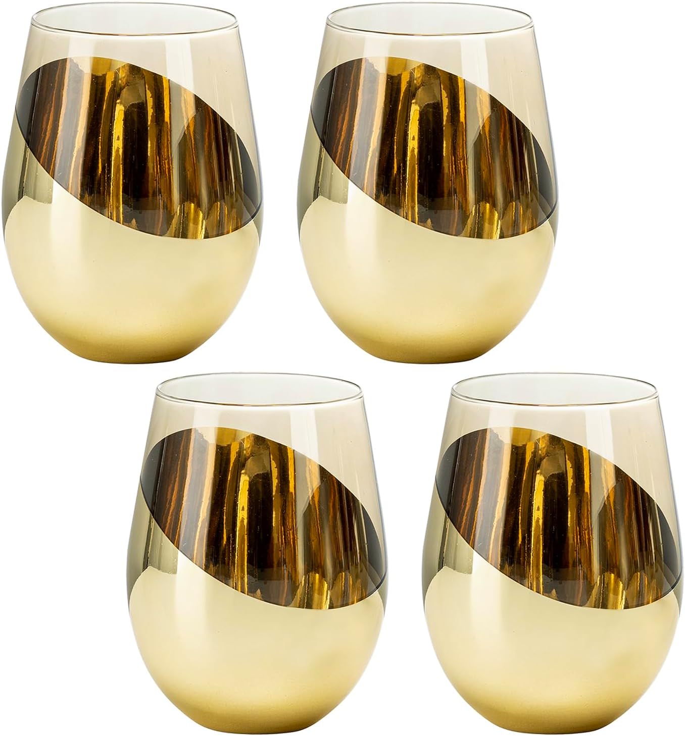 Mid Century Smoked Brown Stemless Wine Glasses Set of 4