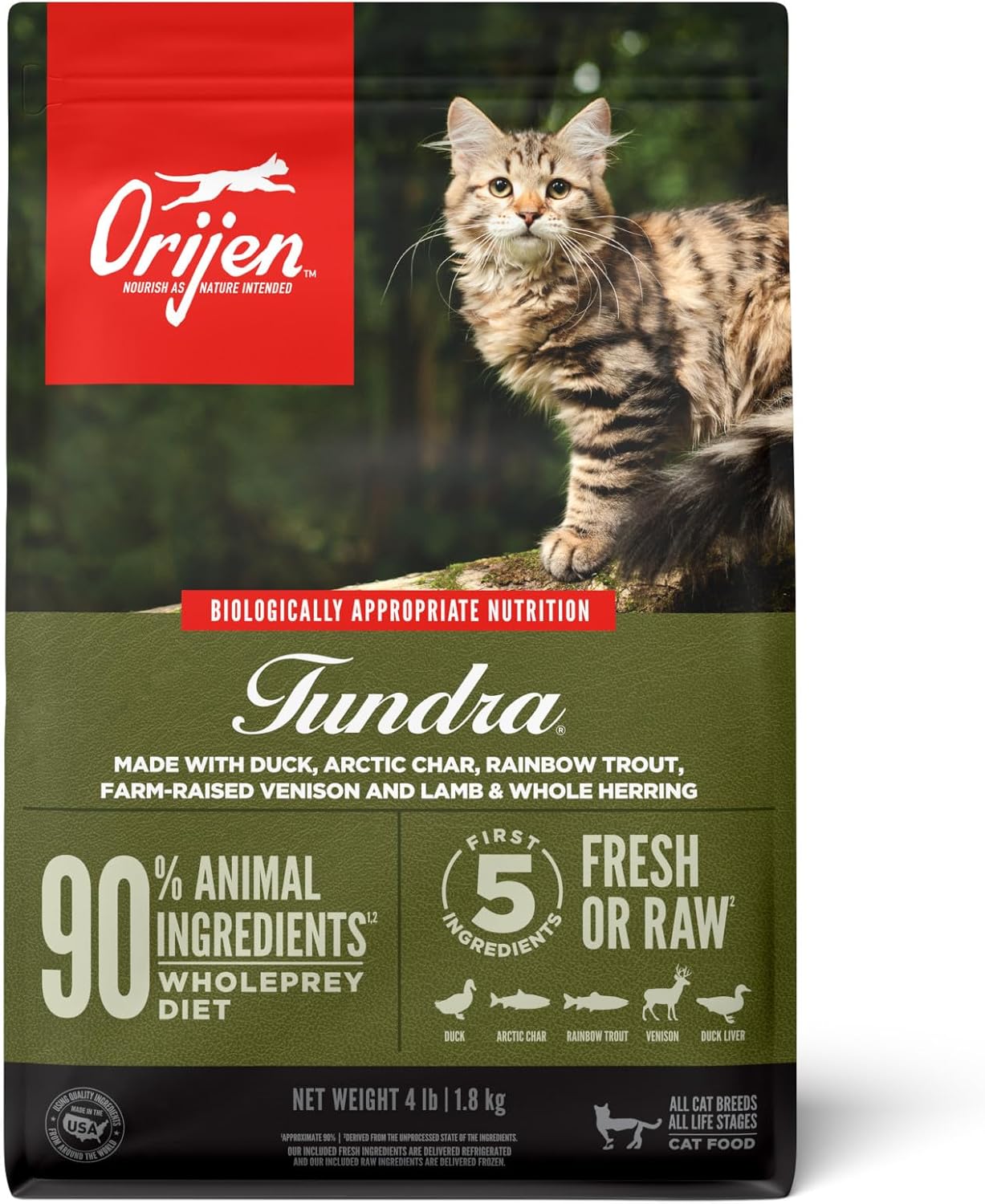 ORIJEN Grain Free High Protein Cat Food Tundra Recipe 4lb Bag