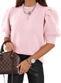 Women's Puff Short Sleeve Knit Crew Neck Top - Lightweight Casual