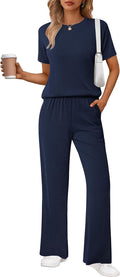 Ekouaer Lounge Set for Women Ribbed 2 Piece Top and Long Pants
