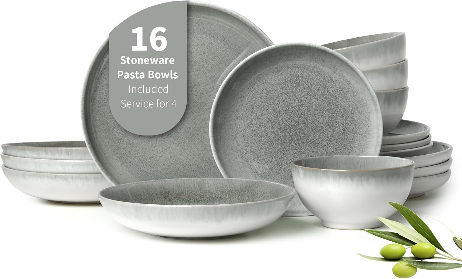 16 Piece Double Bowl Dinnerware Set for Family Gatherings