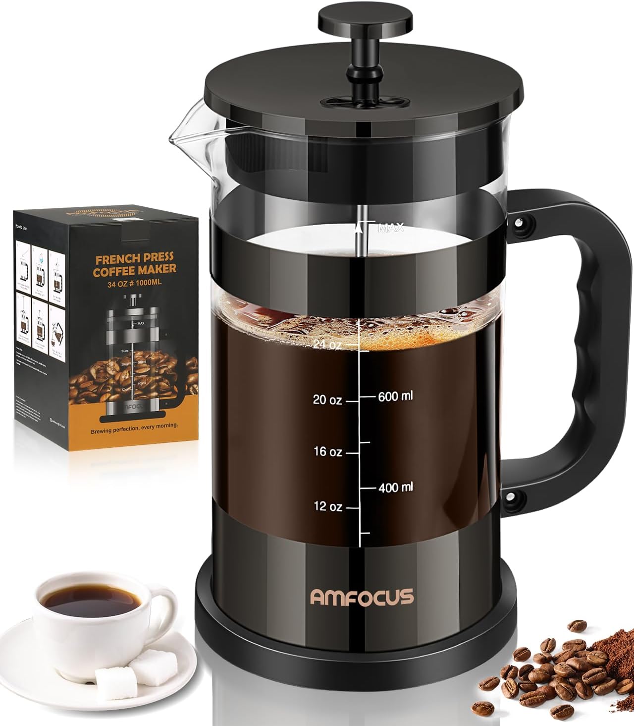 34oz French Press with 4-Level Filters - Portable Cold Brew Maker