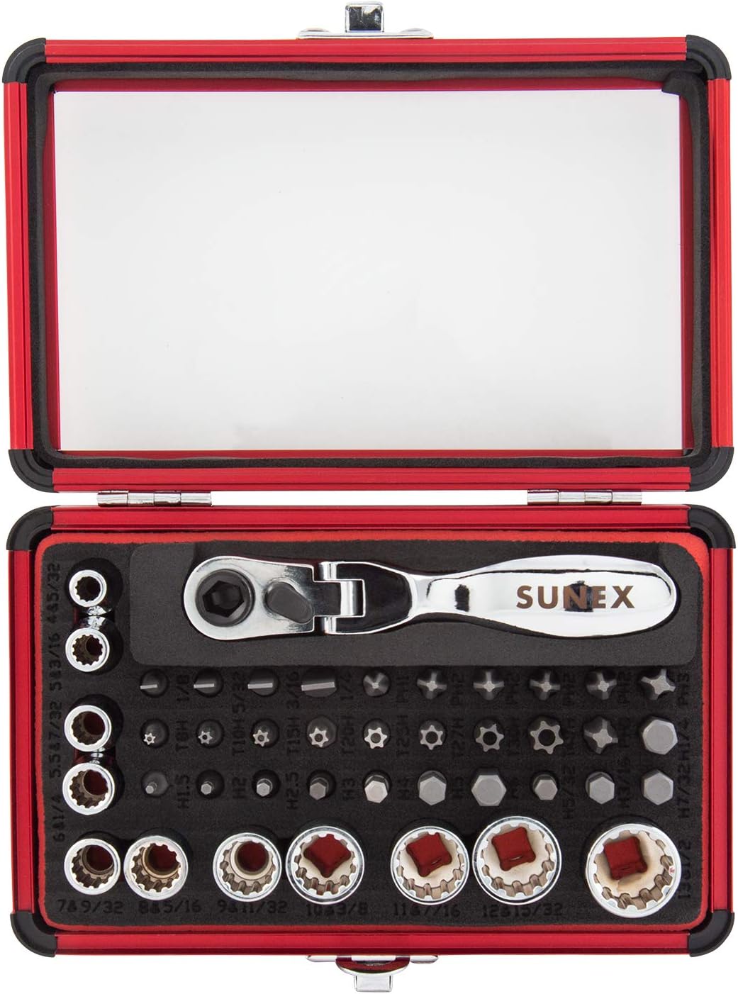 SUNEX TOOLS 9732 44Pc Mini Dual Flex Head Ratchet W Socket Set
