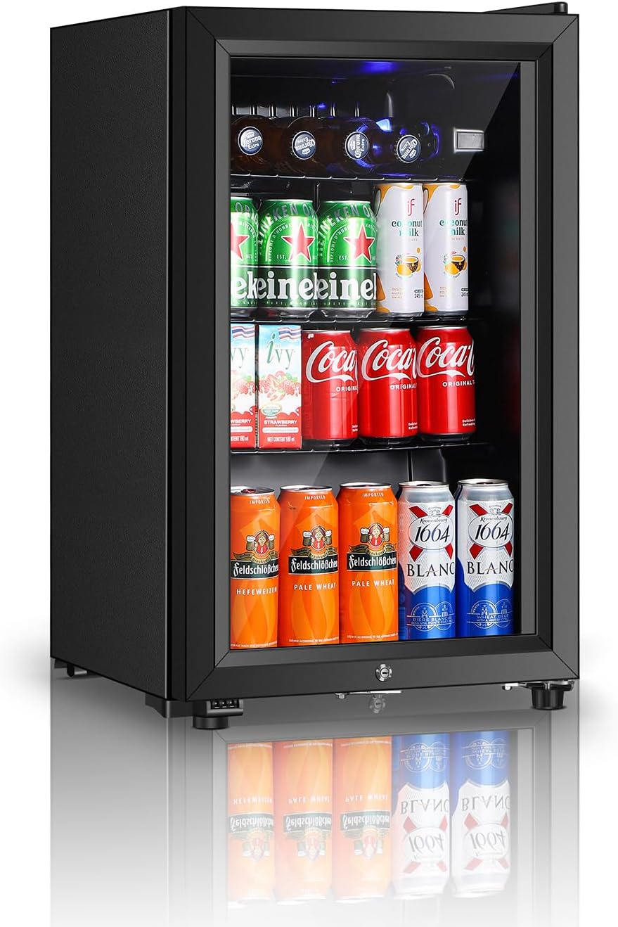 Compact Beverage Refrigerator with Double Glass Door for Home