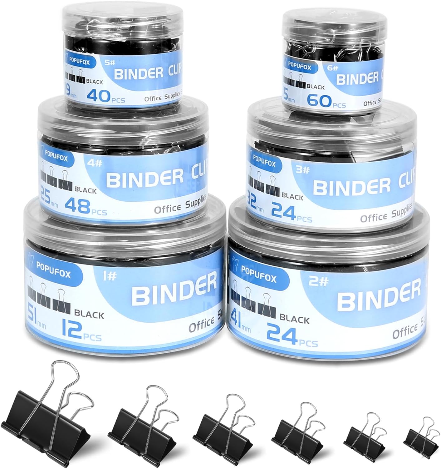208 PCS POPUFOX Binder Clips, 6 Sizes, Office & School Supplies