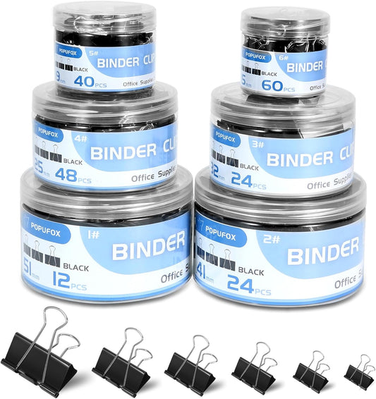208 PCS POPUFOX Binder Clips, 6 Sizes, Office & School Supplies