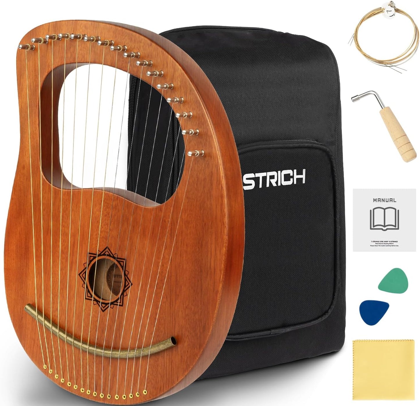 STRICH 16 String Lyre Harp Set with Mahogany and Accessories