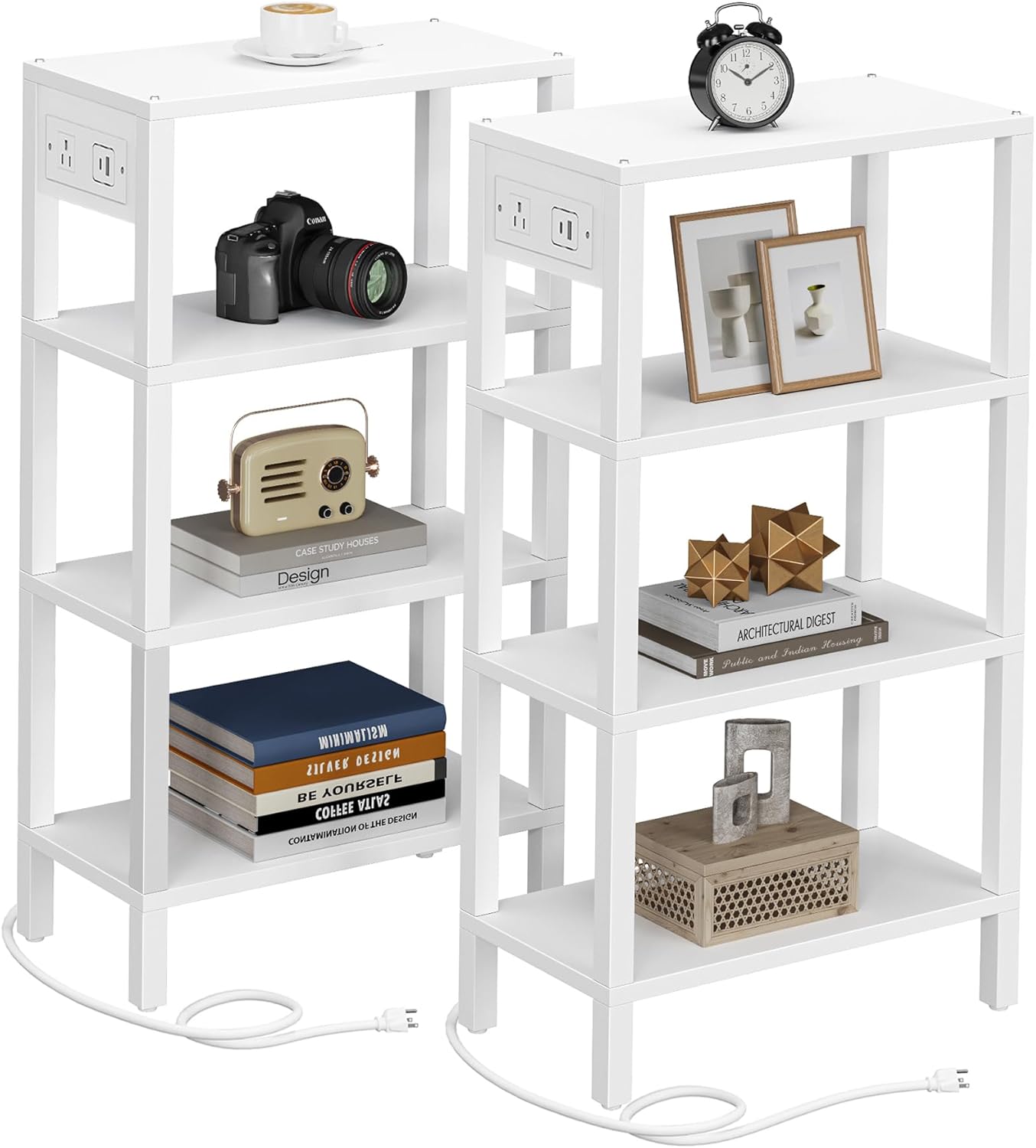 Narrow Side Table with Charging Station and USB Ports for Living Room