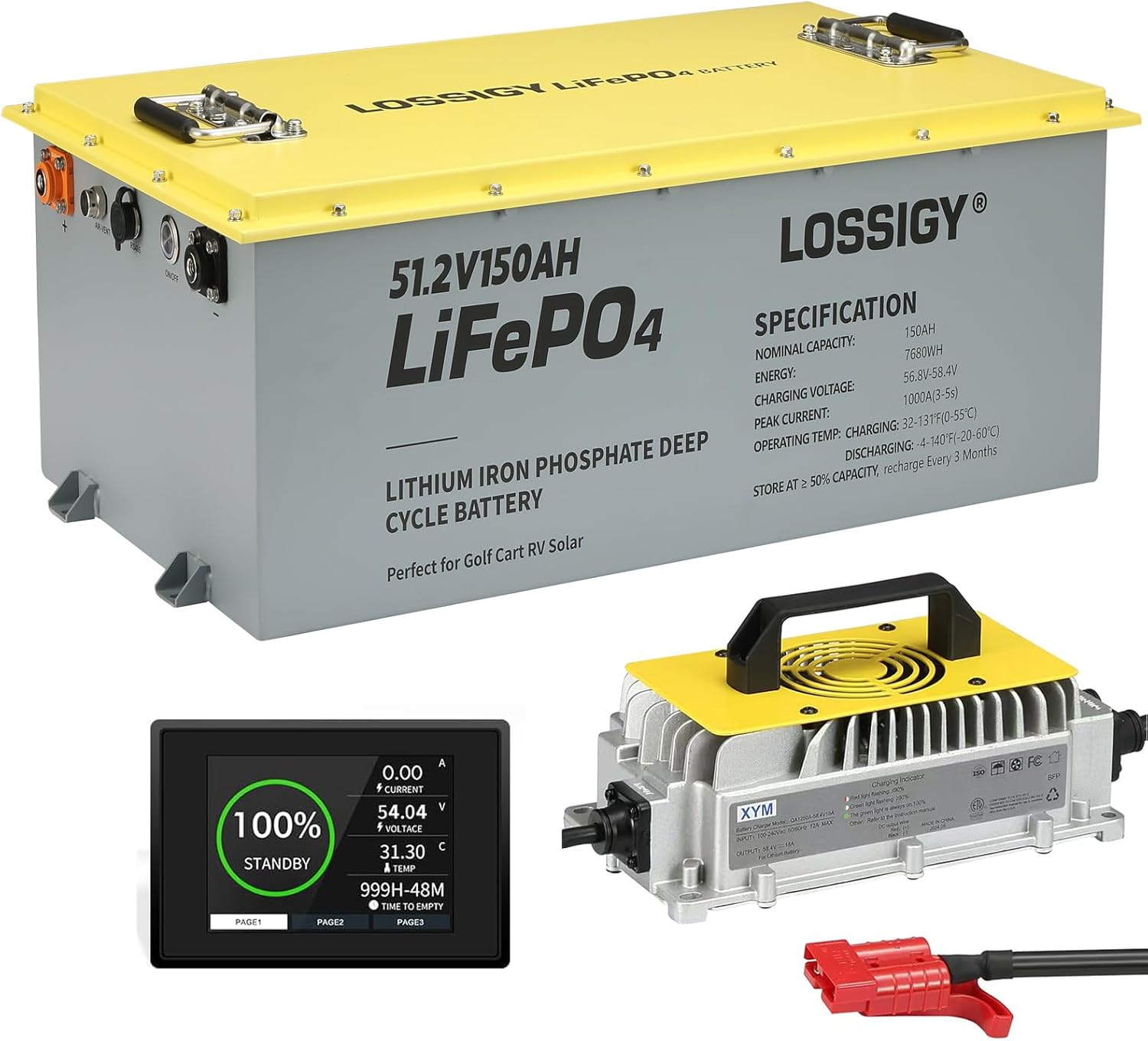 LOSSIGY 48 Volt 150Ah Lithium Golf Cart Battery with Charger