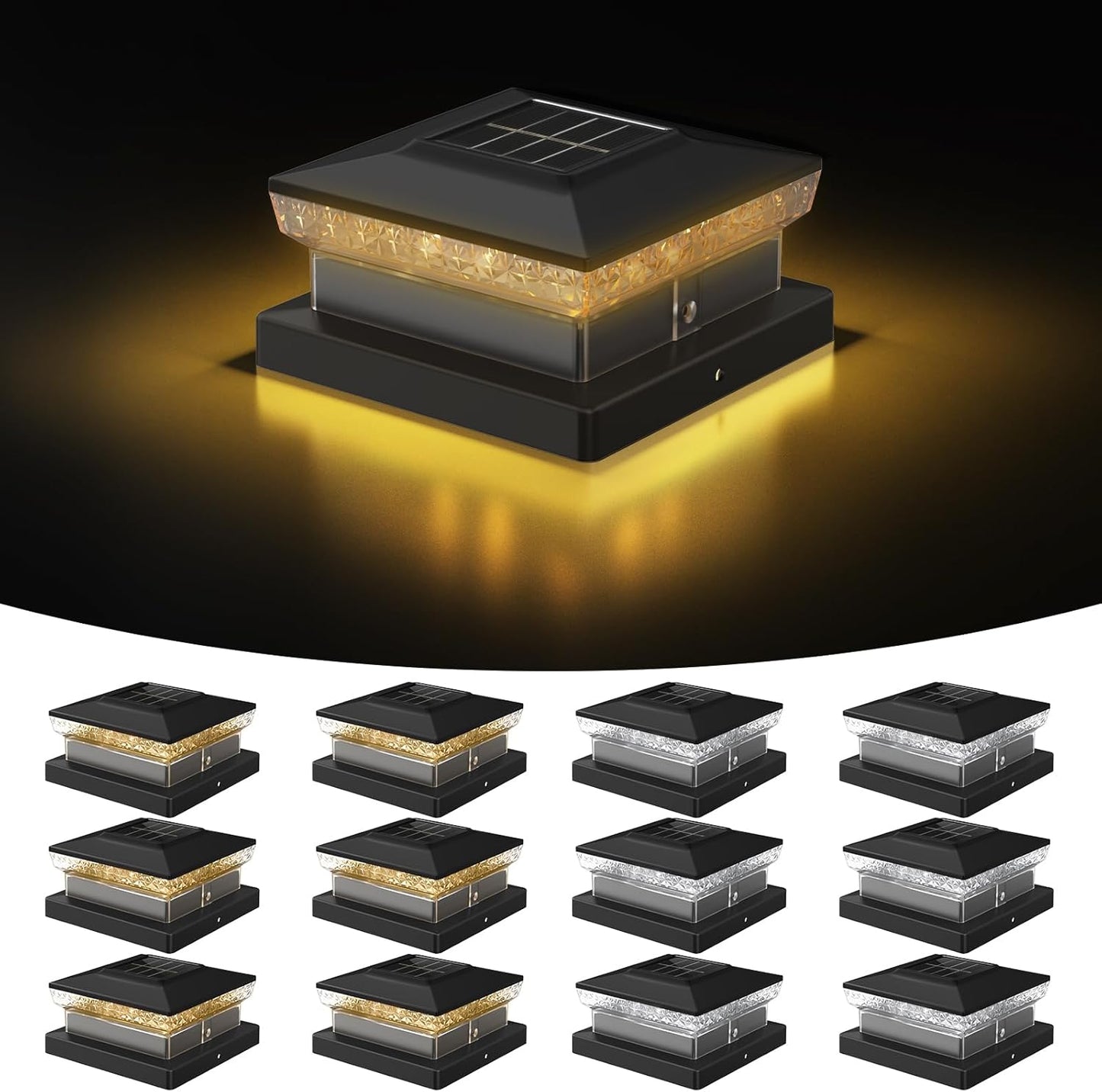Solar Post Cap Lights for 4x4 5x5 Posts - 12 Pack Outdoor Lighting
