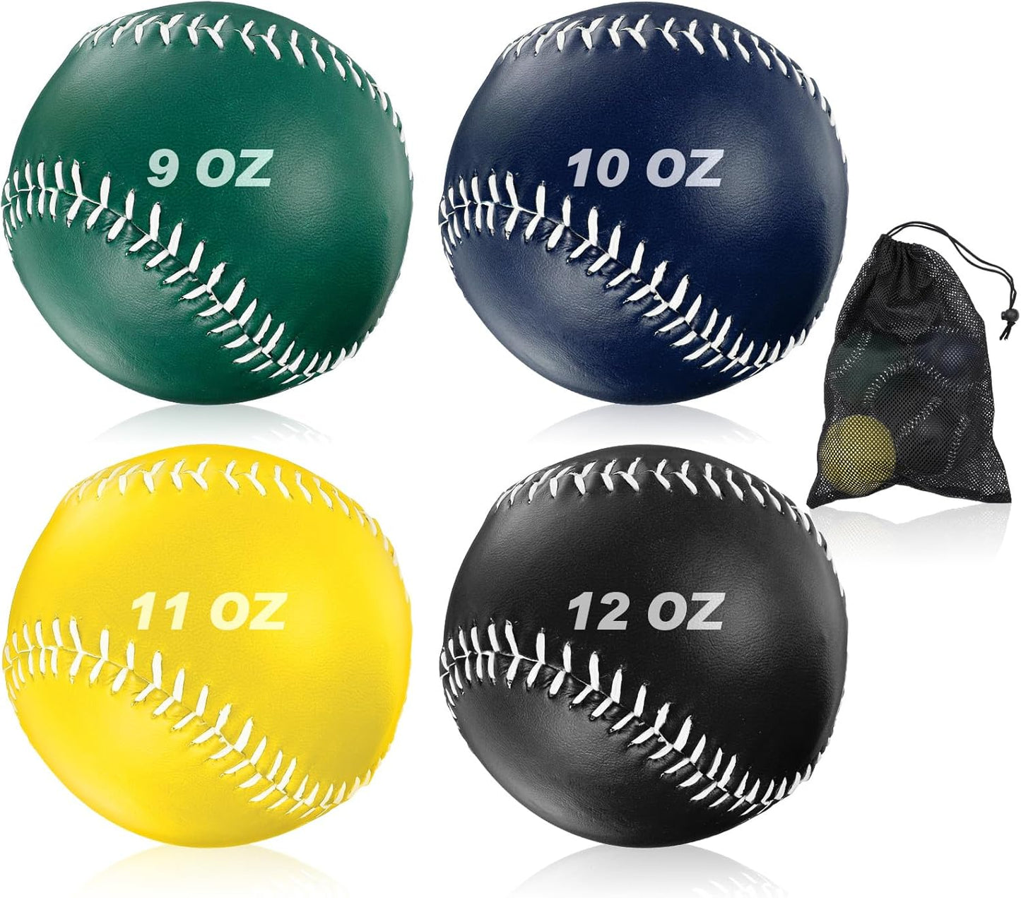 Set of 4 Weighted Softball Training Balls with Drawstring Bag