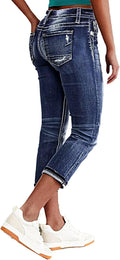 Flamingals Women's Mid Rise Denim Capri Jeans - Stretchy Tailored Fit