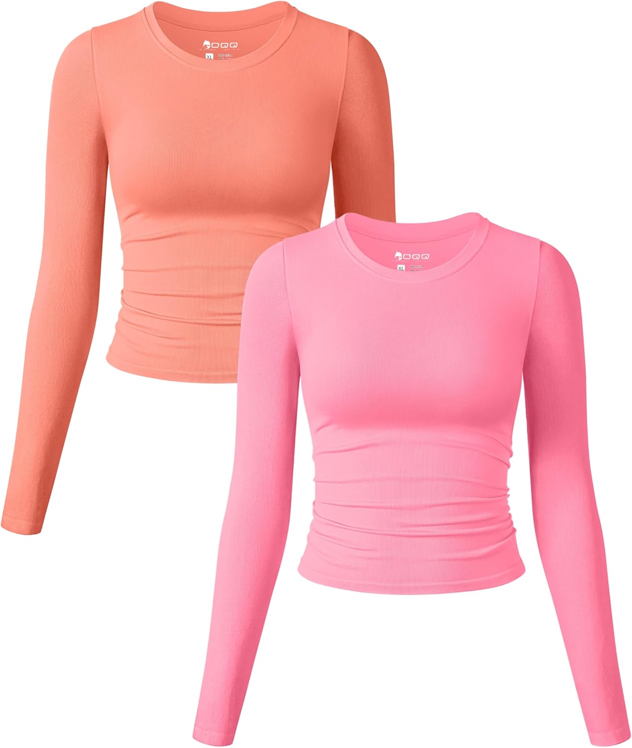 OQQ Womens 2 Piece Long Sleeve Crew Neck Fitted Tee Shirts