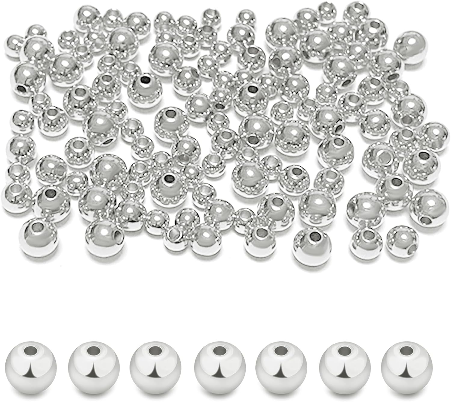 20pcs 8MM 925 Sterling Silver Round Beads for Jewelry Making
